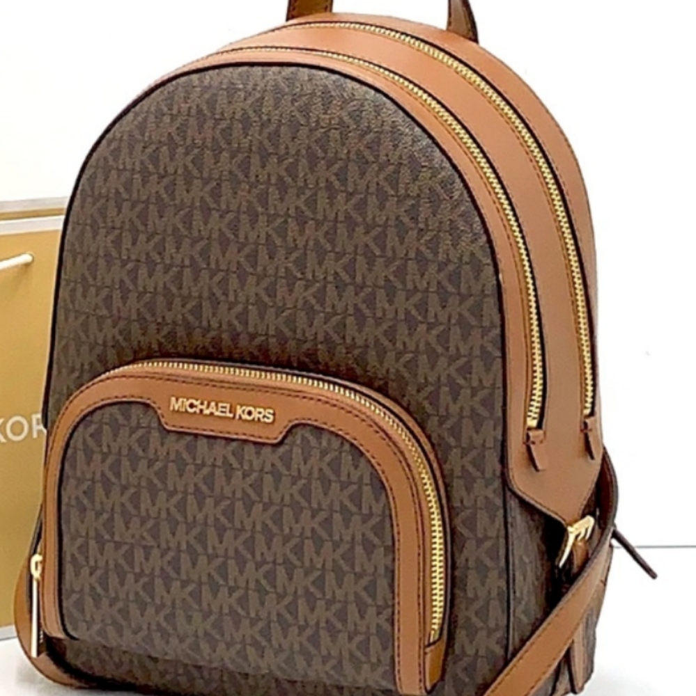 NWT Michael Kors Jaycee Brown Logo Backpack - Picture 7 of 7